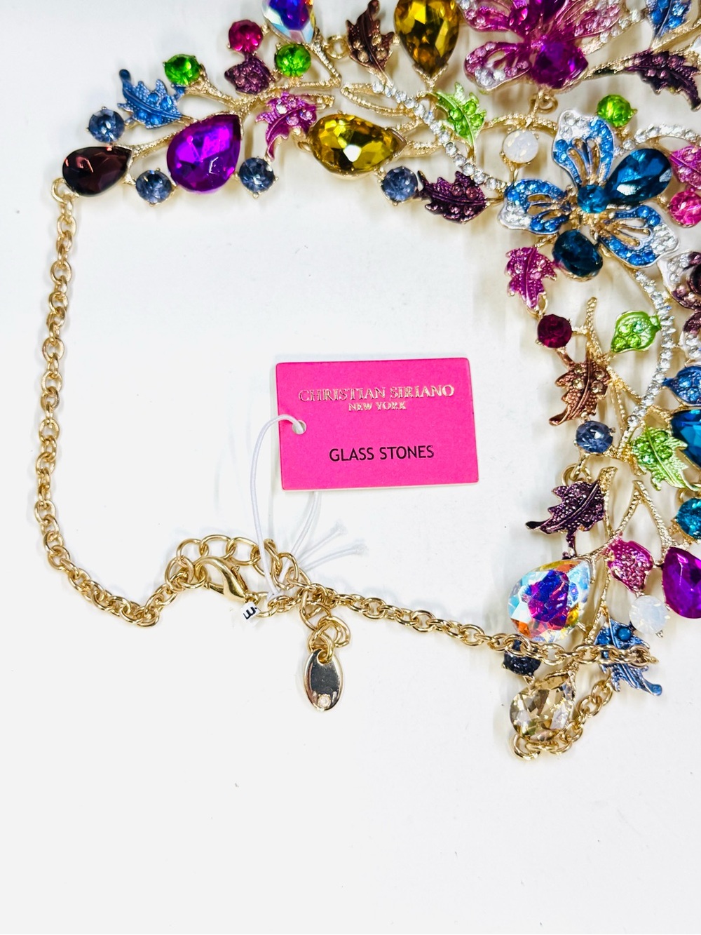 Christian Siriano Rose-Gold Multicolor Glass Floral Statement Bib Necklace NWT - Picture 3 of 3